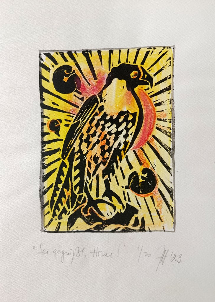 Druck - Sei gegrüßt, Horus - Tempera auf Aquarellpapier