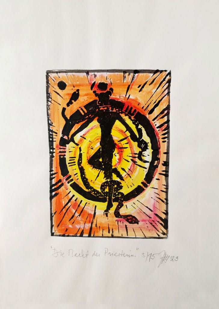 Die Macht der Pristerin, Druck (Tempera auf Aquarellpapier)